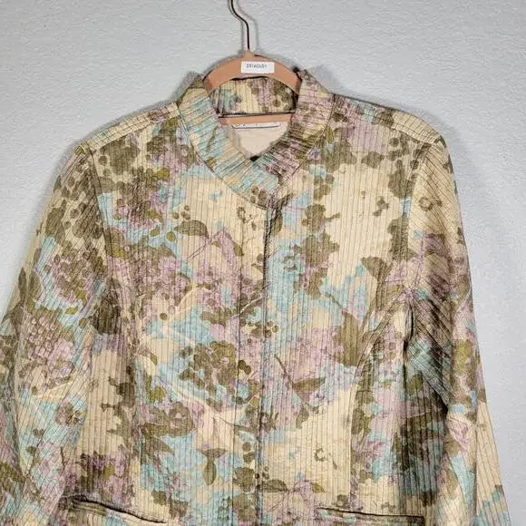Soft by Avenue Beige Floral Silk Quilted Lightweight Jacket Women Size 14/16 - Picture 6 of 10